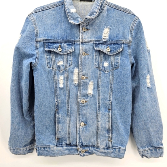 Judy Bridal distressed light wash denim jacket women's size large - Picture 1 of 7